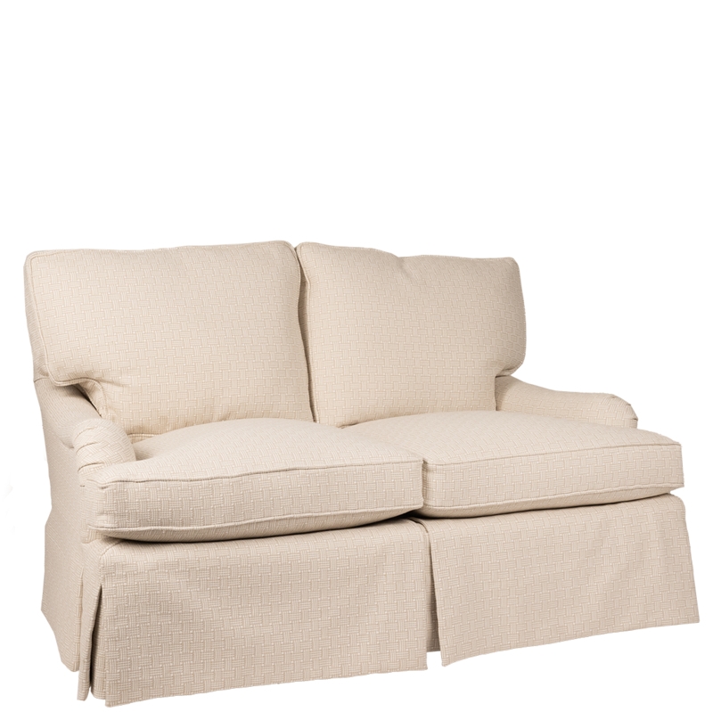 Loveseat Botanical Print Recessed Arms Blue Transitional Seating