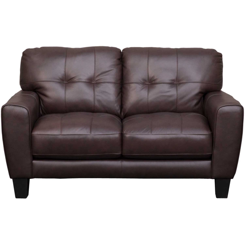 Loveseat Brown Leather Button Tufted Back Rolled Arms Traditional