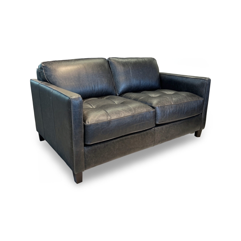 Loveseat Brown Leather Like Button Tufted Rolled Arms Nailhead Trim