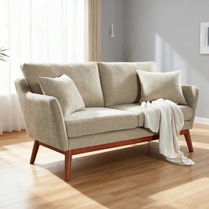 Loveseat Brown Linen exposed Wood Base Tapered Legs