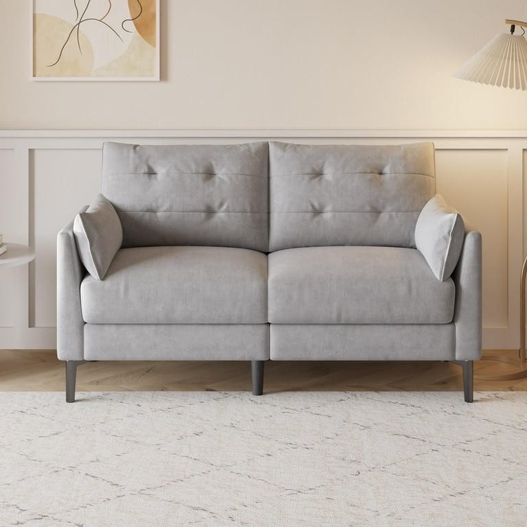 Loveseat, Button Tufted Back and Tapered Legs, a Modern Light Grey Loveseat