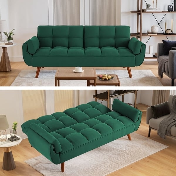 Loveseat Button Tufted Cream Mid Century Modern Apartment