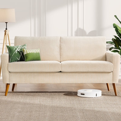 Loveseat Camel Corduroy Deep Seat Track Arms Cozy Seating