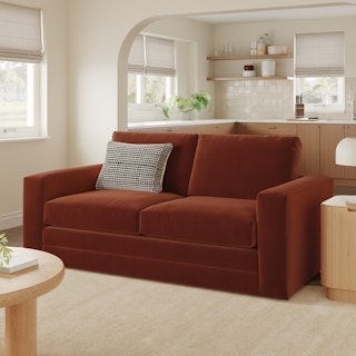 Loveseat Capsule Shape Forest Green Velvet Vertical Stitching Modern