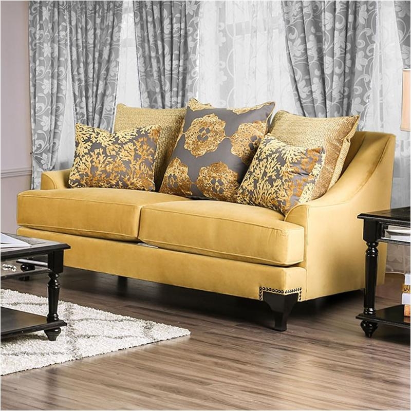 Loveseat Champagne Gold Carved Wood Trim Button Tufted Traditional