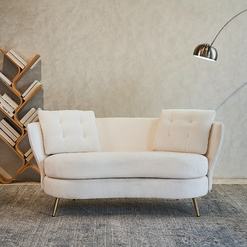 Loveseat Channel Tufting with Gold Legs and Low Profile Silhouette