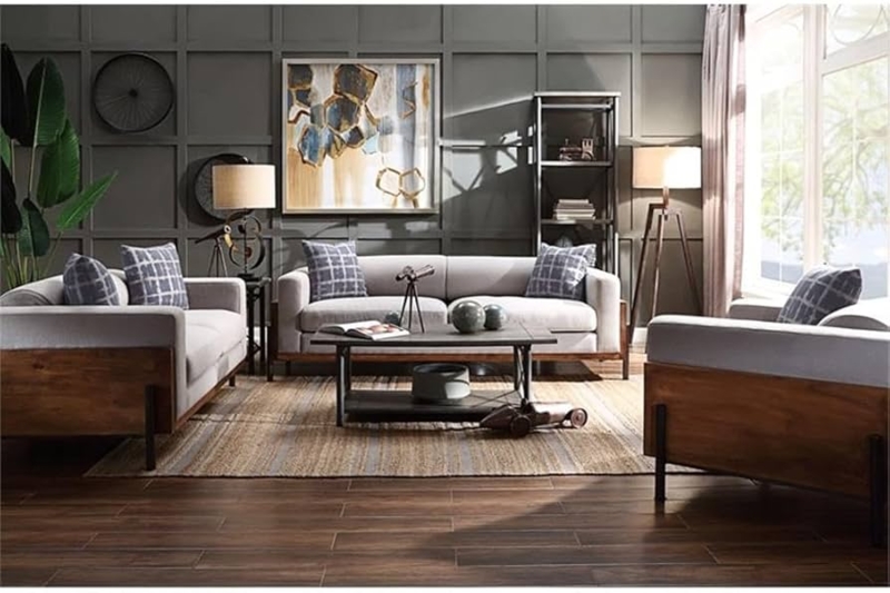 Loveseat Charcoal Gray Tuxedo Silhouette Walnut Legs Compact Sofa