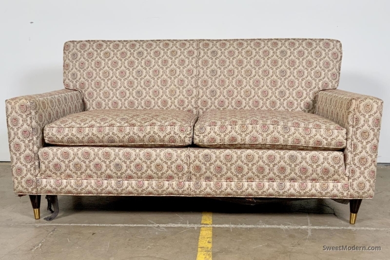 Loveseat Charcoal Grey Button Tufted Tapered Legs Mid Century Modern