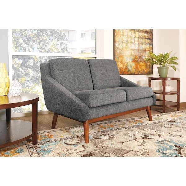 Loveseat Charcoal Grey Flared Arms Mid-Century Modern Lounge (68 characters)