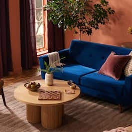 Loveseat Cobalt Blue Button Tufted Mid-Century Vibrant Seating (67 characters)