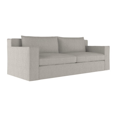Loveseat Cognac Leather-Like Flange Seams Modern Track Arm