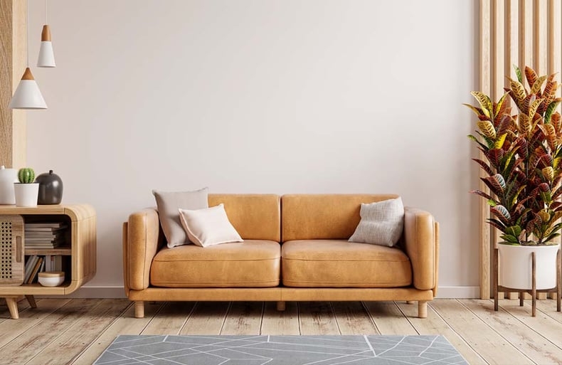 Loveseat Cognac Leather Like Grid Tufting Cylindrical Bolsters