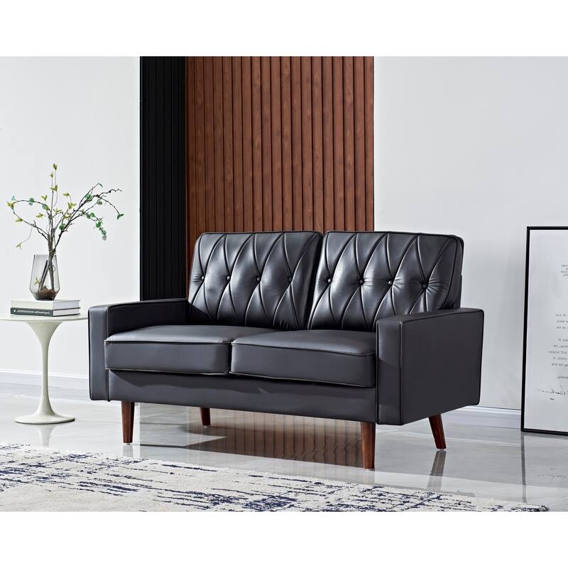 Loveseat Cognac Upholstery Mid-Century Tapered Legs Small Sofa
