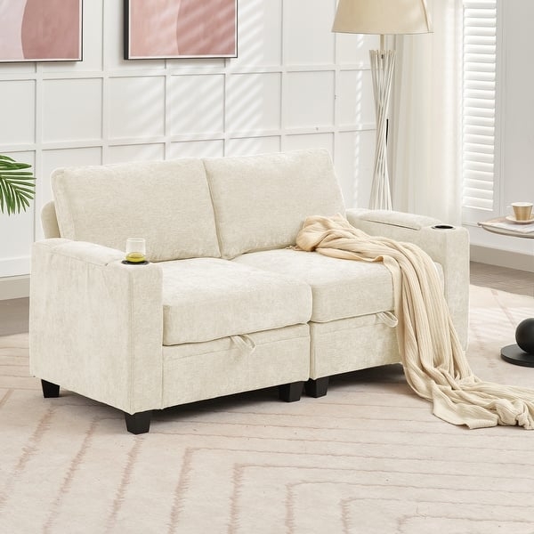 Loveseat Cream Chenille Lift-Top Storage Glam Style Seating (67 characters)