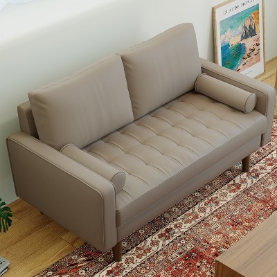 Loveseat Cream Curved Wraparound Back Tapered Splayed Legs