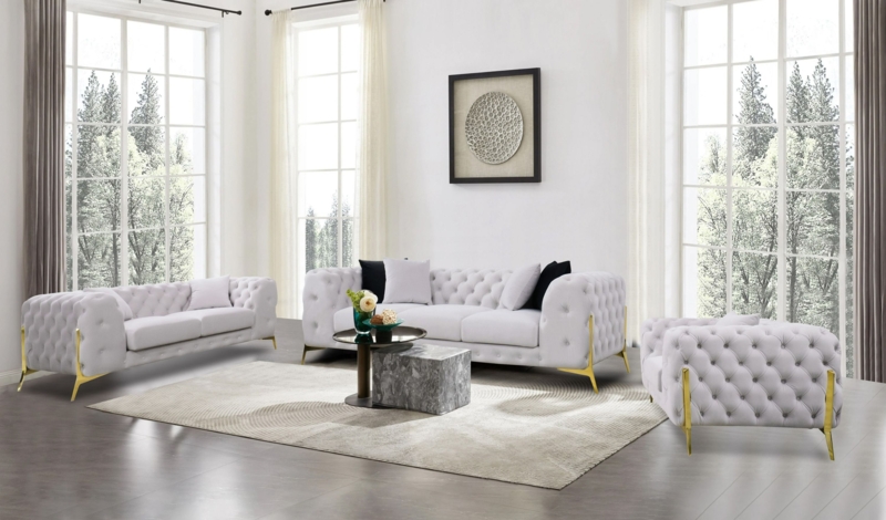 Loveseat Cream Velvet Like Curved Back Gold Tipped Legs Bench Seat