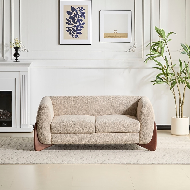 Loveseat Curved Boucle Texture Asymmetrical Back Contemporary Living Room