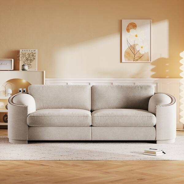 Loveseat Curved Silhouette with Nailhead Base and Gold Legs