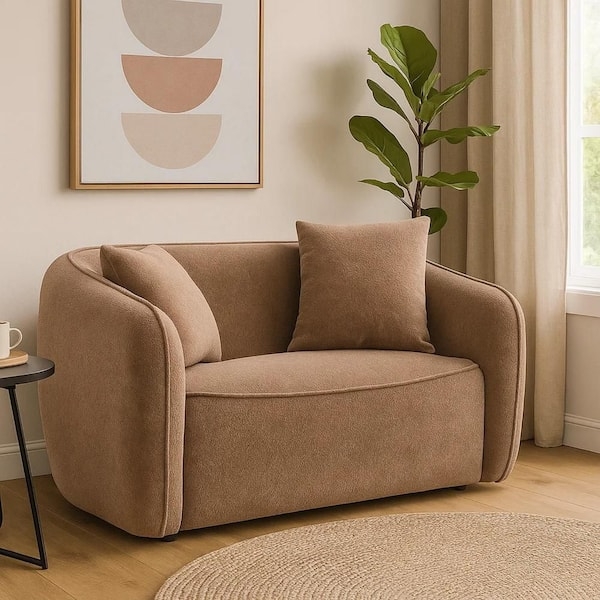 Loveseat Dark Brown Chenille Square Track Arms Block Feet