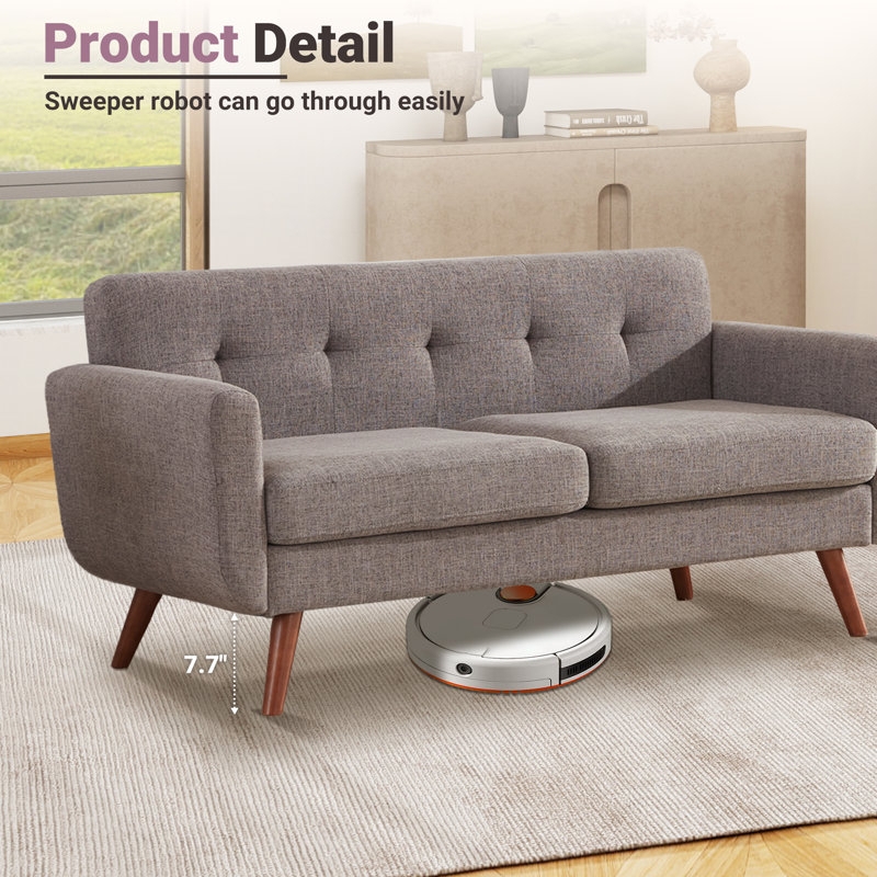 Loveseat Dark Gray Track Arms Button Tufted Mid Century Style