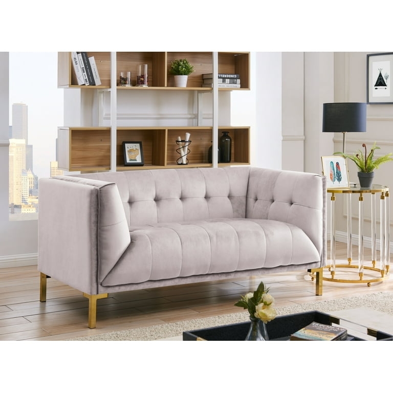 Loveseat Diamond Button Tufting Silver Velvet Rolled Arms Glam