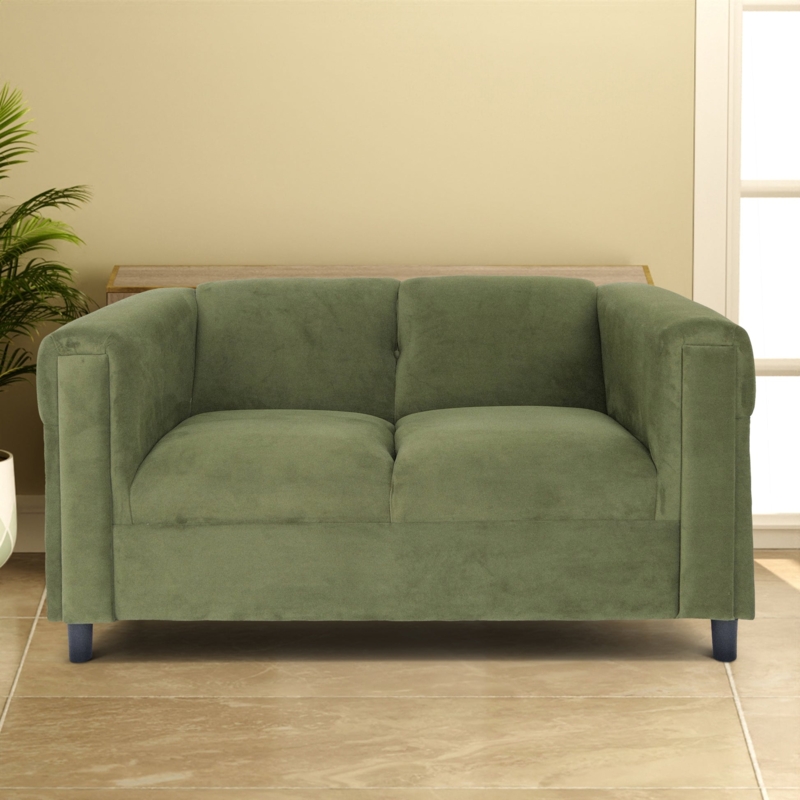 Loveseat Emerald Green Channel Tufted Gold Legs Modern Glam