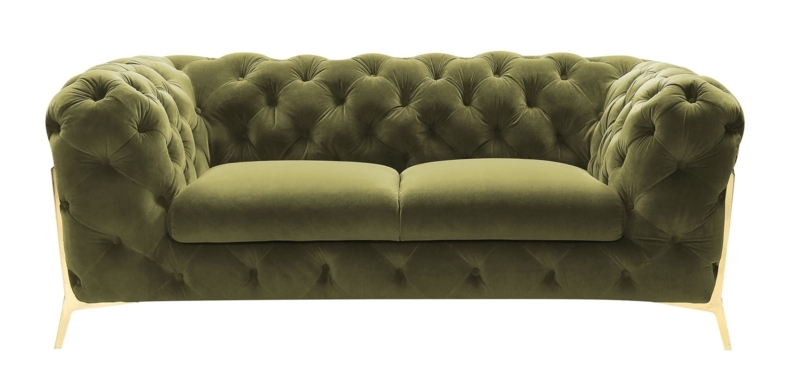 Loveseat Emerald Green Velvet Channel Tufting Gold Tapered Legs Curved
