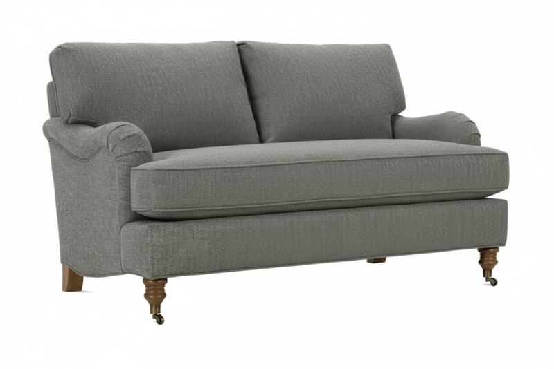 Loveseat English Roll Arm Grey Bench Seat Transitional Design