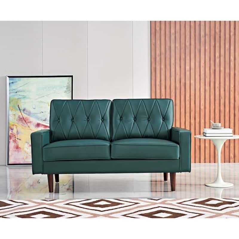 Loveseat Faux Leather Tapered Wood Legs Mid-Century Compact
