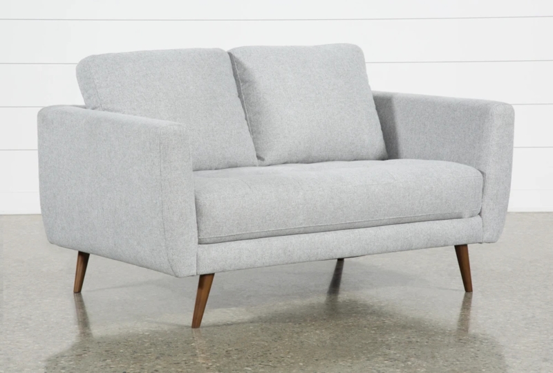Loveseat Featuring Bolster Pillows, a Mid-Century Modern Grey Loveseat