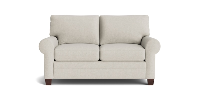 Loveseat featuring Cream Linen-Like Fabric and Traditional Rolled Arms