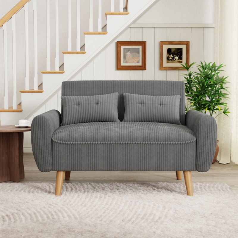 Loveseat Flared Arms Mid-Century Modern Compact Navy Blue Seating