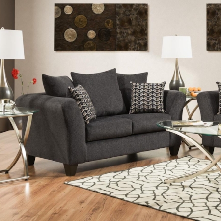 Loveseat Flared Track Arms Geometric Accent Pillows Block Feet