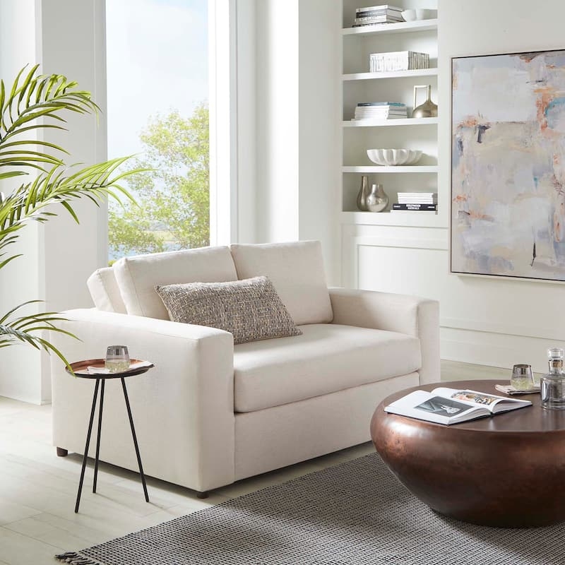 Loveseat Flint Gray Piped Edges Tailored Design