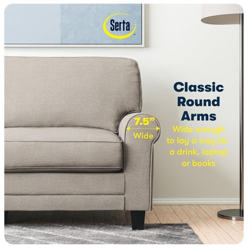 Loveseat for Small Apartments with Light Gray Fabric and Rolled Arms