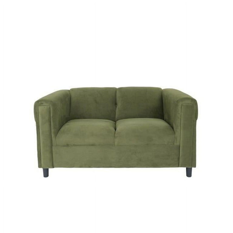 Loveseat Forest Green Microsuede Black Sled Base Modern Minimalist