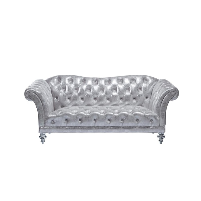 Loveseat Glam Metallic Velvet Chesterfield Rolled Arms Bun Feet