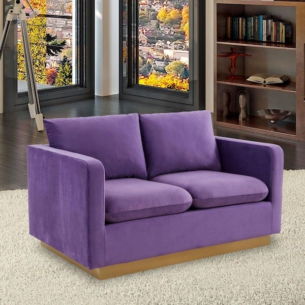 Loveseat Gold Metal Base Vibrant Purple Velvet Removable Cushions