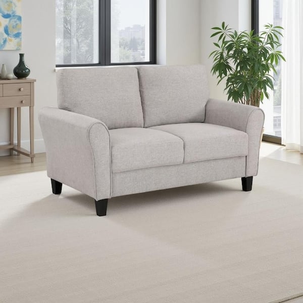 Loveseat Gray Fabric Flared Arms Tapered Legs Small Space Sofa
