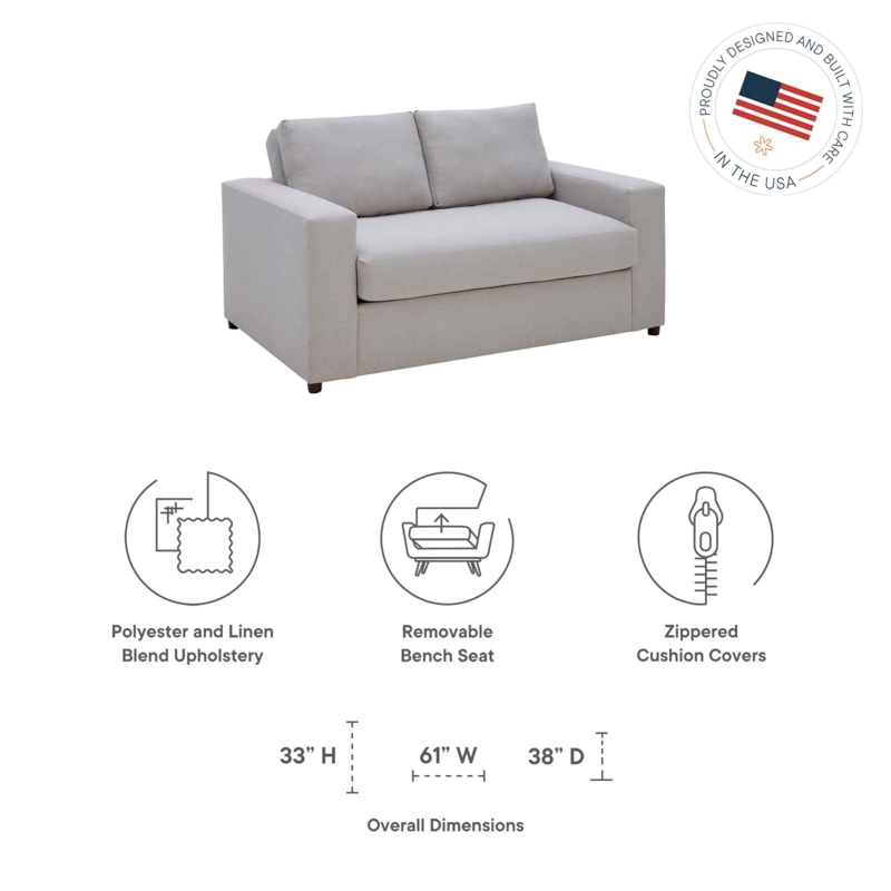Loveseat Gray Tufted Seat Flint Linen Mid-Century