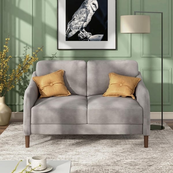 Loveseat Gray Velvet Button Tufted Nailhead Trim Chrome Legs