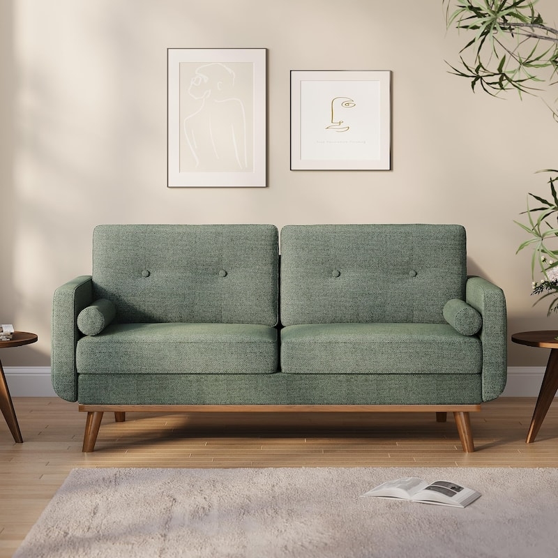 Loveseat Green Channel Tufted Mid-Century Modern Apartment Lounge (71 characters)