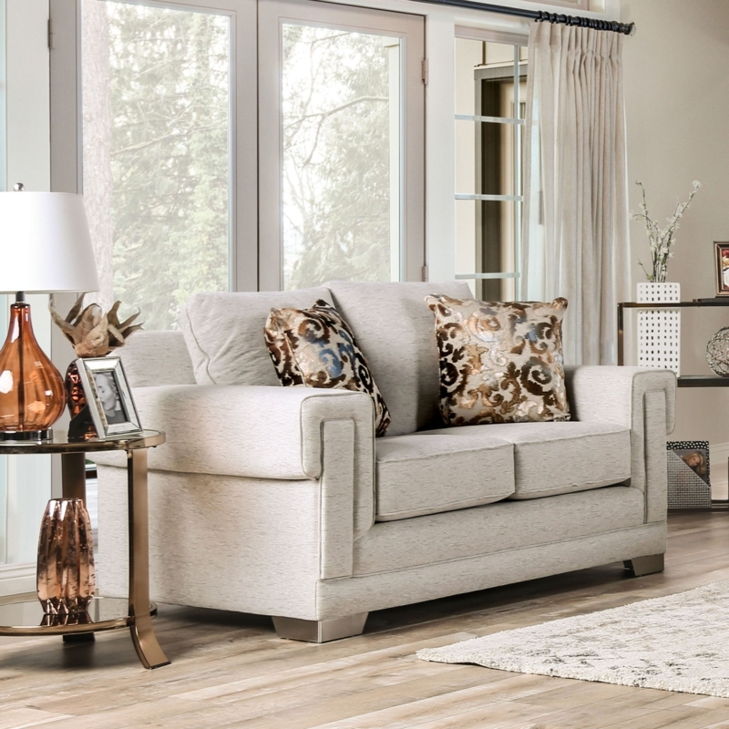 Loveseat Grey Textured Weave Exposed Wood Frame Espresso Tapered Legs