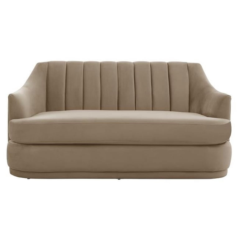 Loveseat High Back Taupe Velvet Platform Base Transitional Living