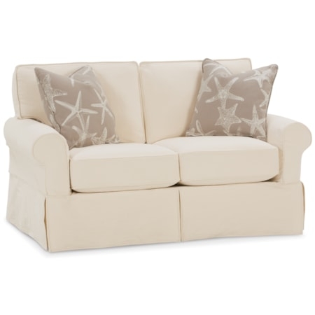 Loveseat Ikat Accent Pillows, Rolled Arms, Compact Silhouette.