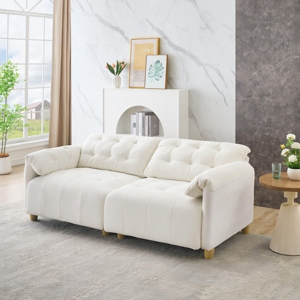 Loveseat in Beige Linen-Like Fabric with Underseat Storage and Tufting