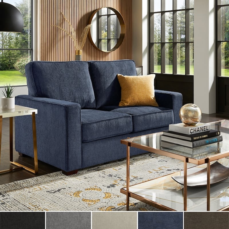 Loveseat in Blue Upholstery with Tapered Legs Modern Fabric Seating