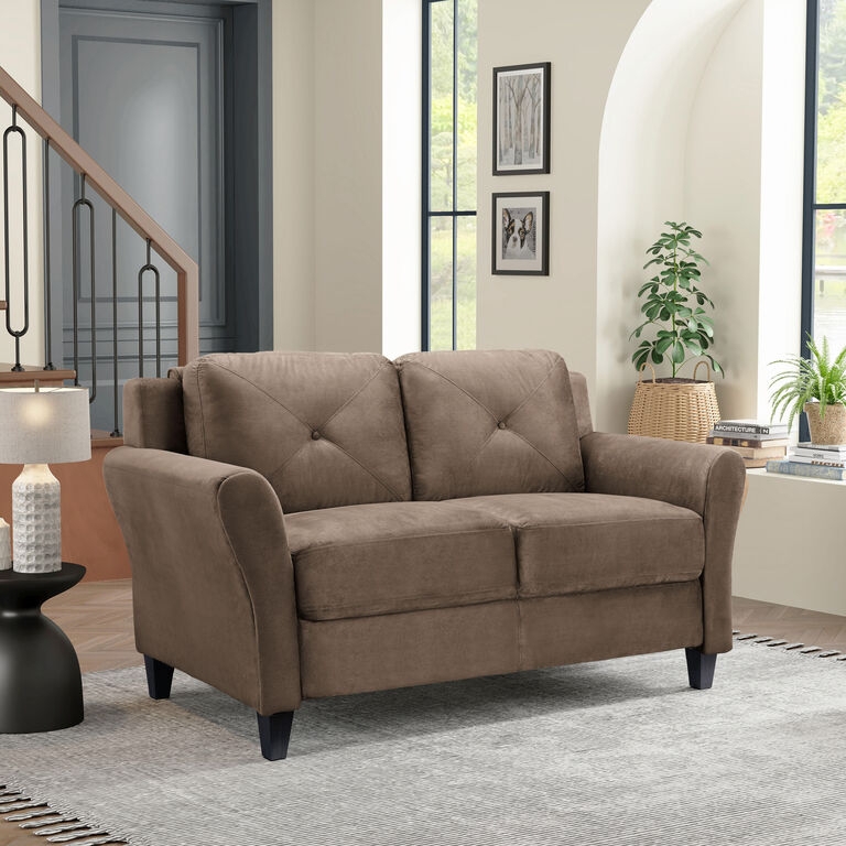 Loveseat in Charcoal Microfiber with Diamond Tufting for Small Spaces