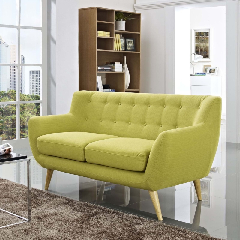 Loveseat in Chartreuse Green with Button Tufting and Tapered Legs