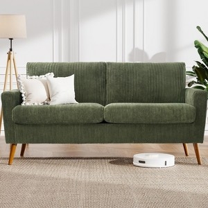 Loveseat in Cream Upholstery with Tapered Legs and Square Arms
